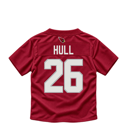 Arizona Cardinals jersey keychain — Evan Hull #26. Exact saved player artwork preview.