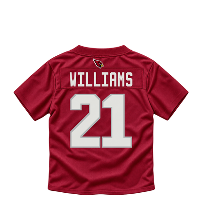 Arizona Cardinals jersey keychain — Garrett Williams #21. Exact saved player artwork preview.