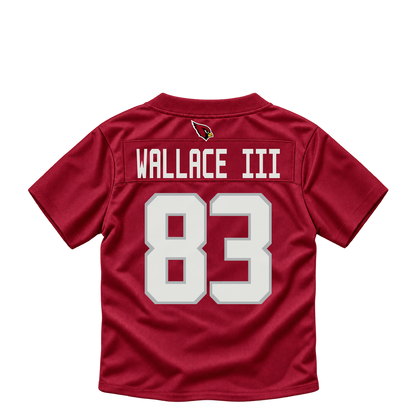 Arizona Cardinals jersey keychain — Harrison Wallace III #83. Exact saved player artwork preview.