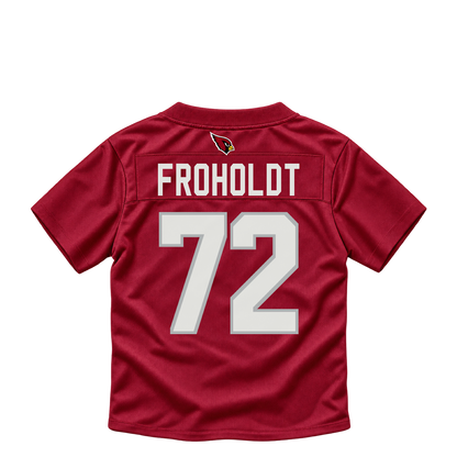Arizona Cardinals jersey keychain — Hjalte Froholdt #72. Exact saved player artwork preview.