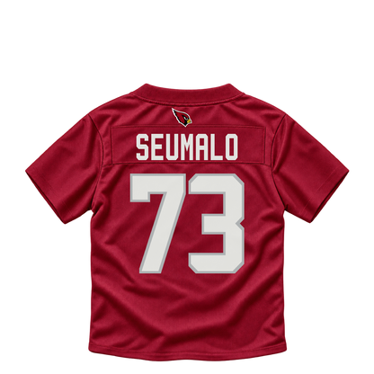 Arizona Cardinals jersey keychain — Isaac Seumalo #73. Exact saved player artwork preview.