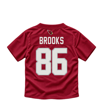 Arizona Cardinals jersey keychain — Jalen Brooks #86. Exact saved player artwork preview.