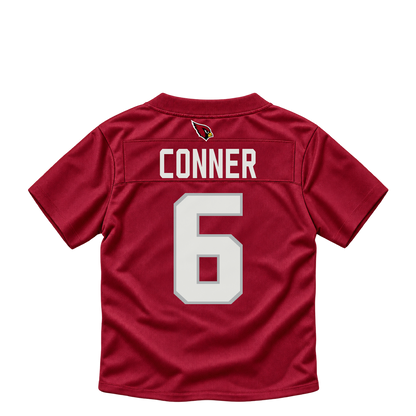 Arizona Cardinals jersey keychain — James Conner #6. Exact saved player artwork preview.