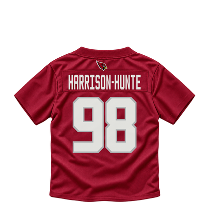 Arizona Cardinals jersey keychain — Jared Harrison-Hunte #98. Exact saved player artwork preview.