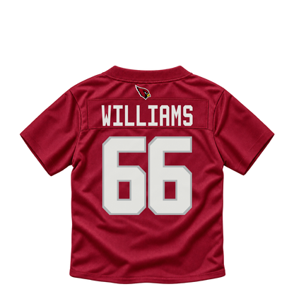 Arizona Cardinals jersey keychain — Jayden Williams #66. Exact saved player artwork preview.