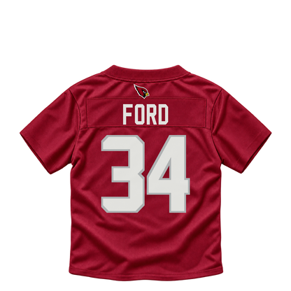 Arizona Cardinals jersey keychain — Jerome Ford #34. Exact saved player artwork preview.
