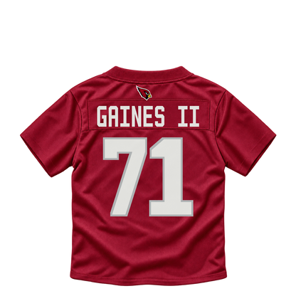 Arizona Cardinals jersey keychain — Jon Gaines II #71. Exact saved player artwork preview.