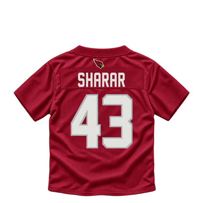 Arizona Cardinals jersey keychain — Karson Sharar #43. Exact saved player artwork preview.