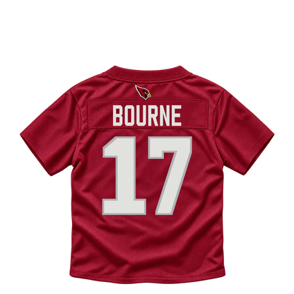 Arizona Cardinals jersey keychain — Kendrick Bourne #17. Exact saved player artwork preview.