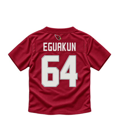 Arizona Cardinals jersey keychain — Kingsley Eguakun #64. Exact saved player artwork preview.