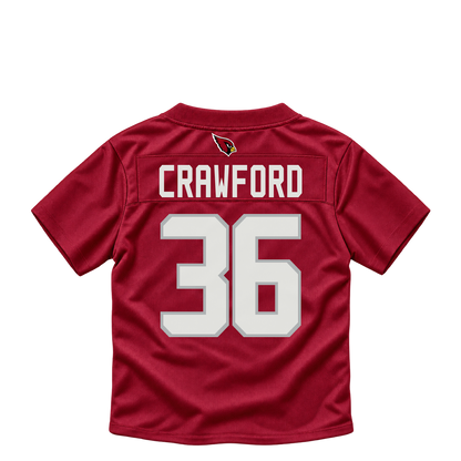Arizona Cardinals jersey keychain — Kitan Crawford #36. Exact saved player artwork preview.