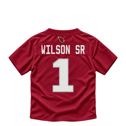Arizona Cardinals jersey keychain — Mack Wilson Sr. #1. Exact saved player artwork preview.