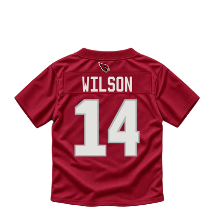 Arizona Cardinals jersey keychain — Michael Wilson #14. Exact saved player artwork preview.