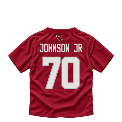 Arizona Cardinals jersey keychain — Paris Johnson Jr. #70. Exact saved player artwork preview.