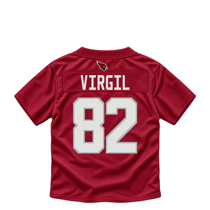Arizona Cardinals jersey keychain — Reggie Virgil #82. Exact saved player artwork preview.