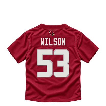 Arizona Cardinals jersey keychain — Riley Wilson #53. Exact saved player artwork preview.