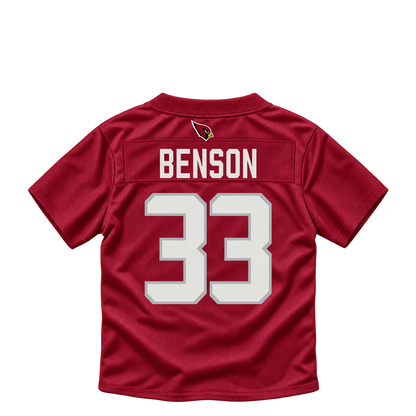 Arizona Cardinals jersey keychain — Trey Benson #33. Exact saved player artwork preview.