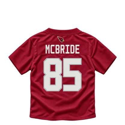 Arizona Cardinals jersey keychain — Trey McBride #85. Exact saved player artwork preview.