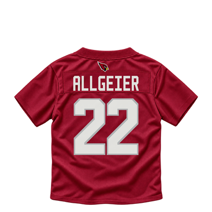 Arizona Cardinals jersey keychain — Tyler Allgeier #22. Exact saved player artwork preview.
