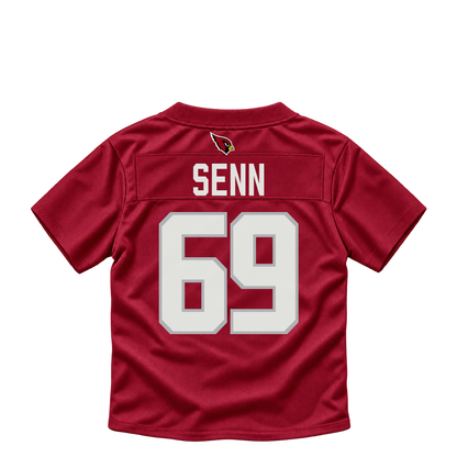 Arizona Cardinals jersey keychain — Valentin Senn #69. Exact saved player artwork preview.