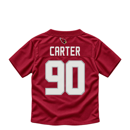 Arizona Cardinals jersey keychain — Zach Carter #90. Exact saved player artwork preview.