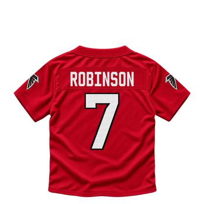 Atlanta Falcons jersey keychain — Bijan Robinson #7. Exact saved player artwork preview.