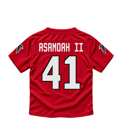 Atlanta Falcons jersey keychain — Brian Asamoah II #41. Exact saved player artwork preview.