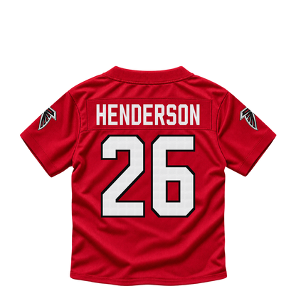 Atlanta Falcons jersey keychain — C.J. Henderson #26. Exact saved player artwork preview.