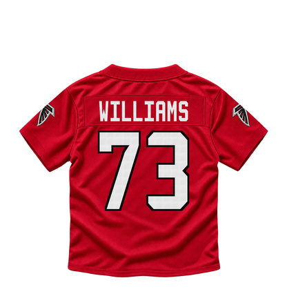 Atlanta Falcons jersey keychain — Cameron Williams #73. Exact saved player artwork preview.