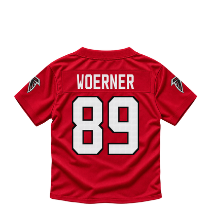 Atlanta Falcons jersey keychain — Charlie Woerner #89. Exact saved player artwork preview.