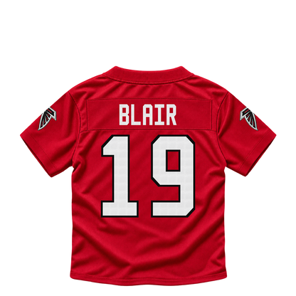 Atlanta Falcons jersey keychain — Chris Blair #19. Exact saved player artwork preview.