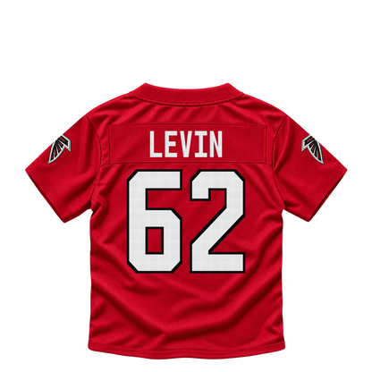 Atlanta Falcons jersey keychain — Corey Levin #62. Exact saved player artwork preview.