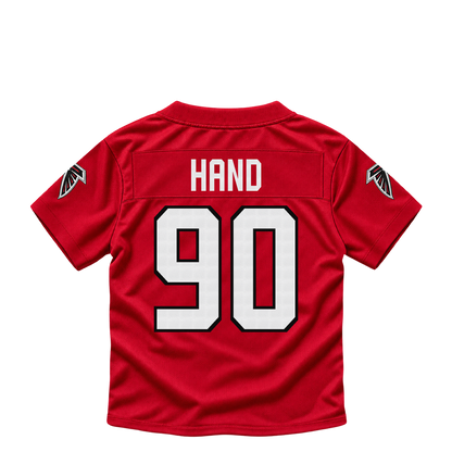 Atlanta Falcons jersey keychain — Da'Shawn Hand #90. Exact saved player artwork preview.