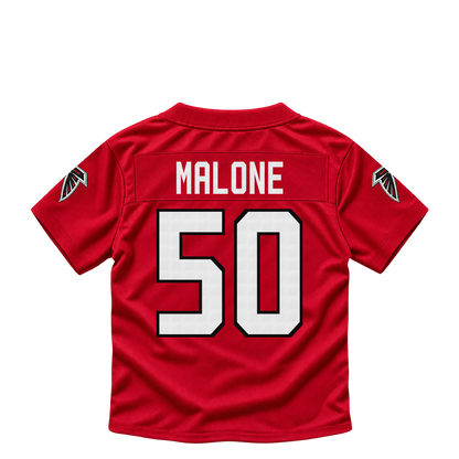 Atlanta Falcons jersey keychain — DeAngelo Malone #50. Exact saved player artwork preview.