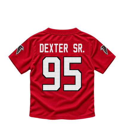 Atlanta Falcons jersey keychain — Gervon Dexter Sr. #95. Exact saved player artwork preview.
