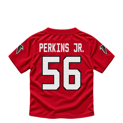 Atlanta Falcons jersey keychain — Harold Perkins Jr. #56. Exact saved player artwork preview.