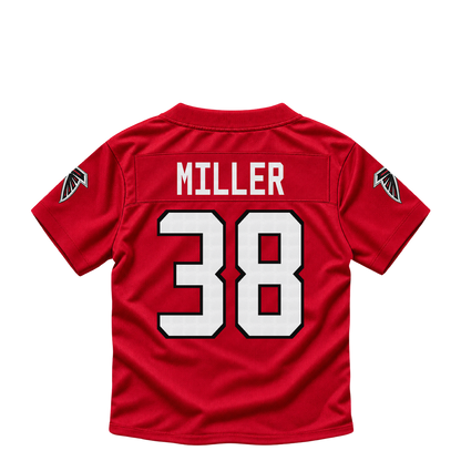 Atlanta Falcons jersey keychain — Jam Miller #38. Exact saved player artwork preview.