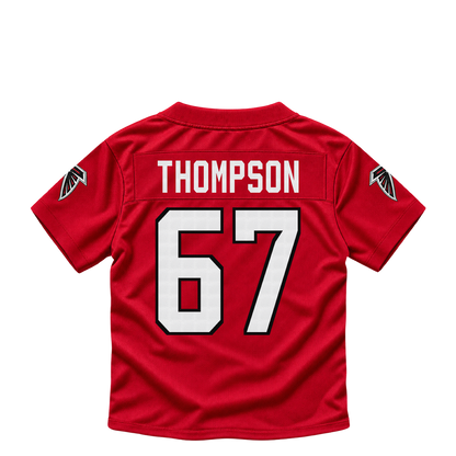 Atlanta Falcons jersey keychain — Josh Thompson #67. Exact saved player artwork preview.