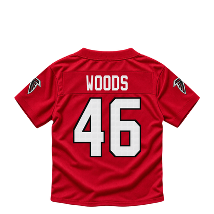 Atlanta Falcons jersey keychain — Josh Woods #46. Exact saved player artwork preview.