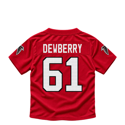 Atlanta Falcons jersey keychain — Kam Dewberry #61. Exact saved player artwork preview.
