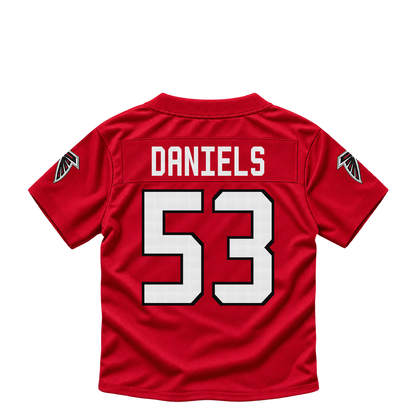 Atlanta Falcons jersey keychain — Kendal Daniels #53. Exact saved player artwork preview.