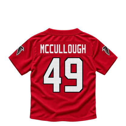 Atlanta Falcons jersey keychain — Liam McCullough #49. Exact saved player artwork preview.