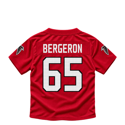 Atlanta Falcons jersey keychain — Matthew Bergeron #65. Exact saved player artwork preview.