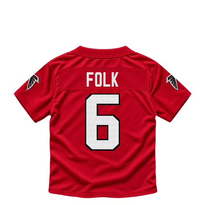 Atlanta Falcons jersey keychain — Nick Folk #6. Exact saved player artwork preview.