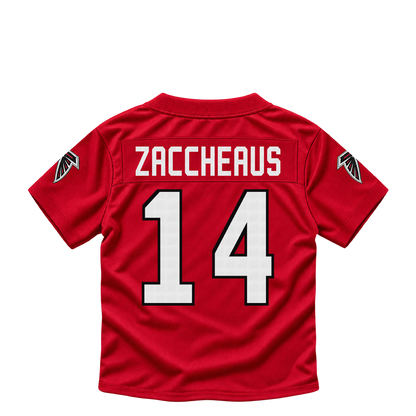 Atlanta Falcons jersey keychain — Olamide Zaccheaus #14. Exact saved player artwork preview.
