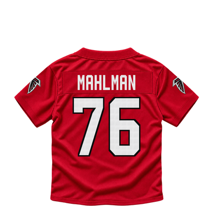 Atlanta Falcons jersey keychain — Riley Mahlman #76. Exact saved player artwork preview.