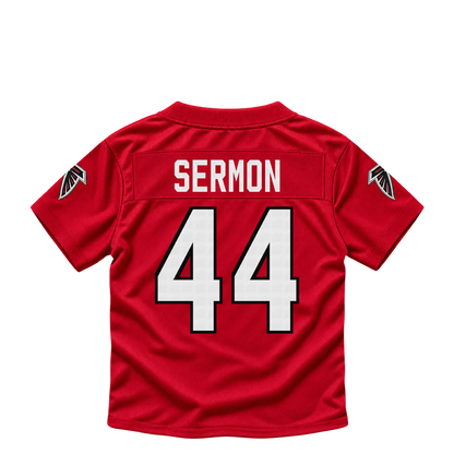 Atlanta Falcons jersey keychain — Trey Sermon #44. Exact saved player artwork preview.