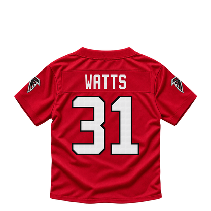 Atlanta Falcons jersey keychain — Xavier Watts #31. Exact saved player artwork preview.