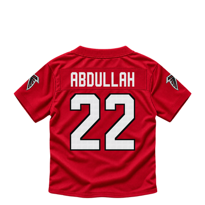 Atlanta Falcons jersey keychain — Yasir Abdullah #22. Exact saved player artwork preview.