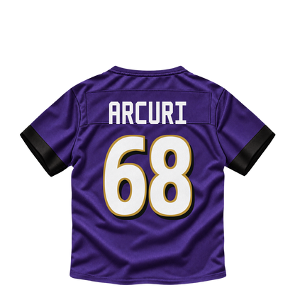 Baltimore Ravens jersey keychain — A.J. Arcuri #68. Exact saved player artwork preview.